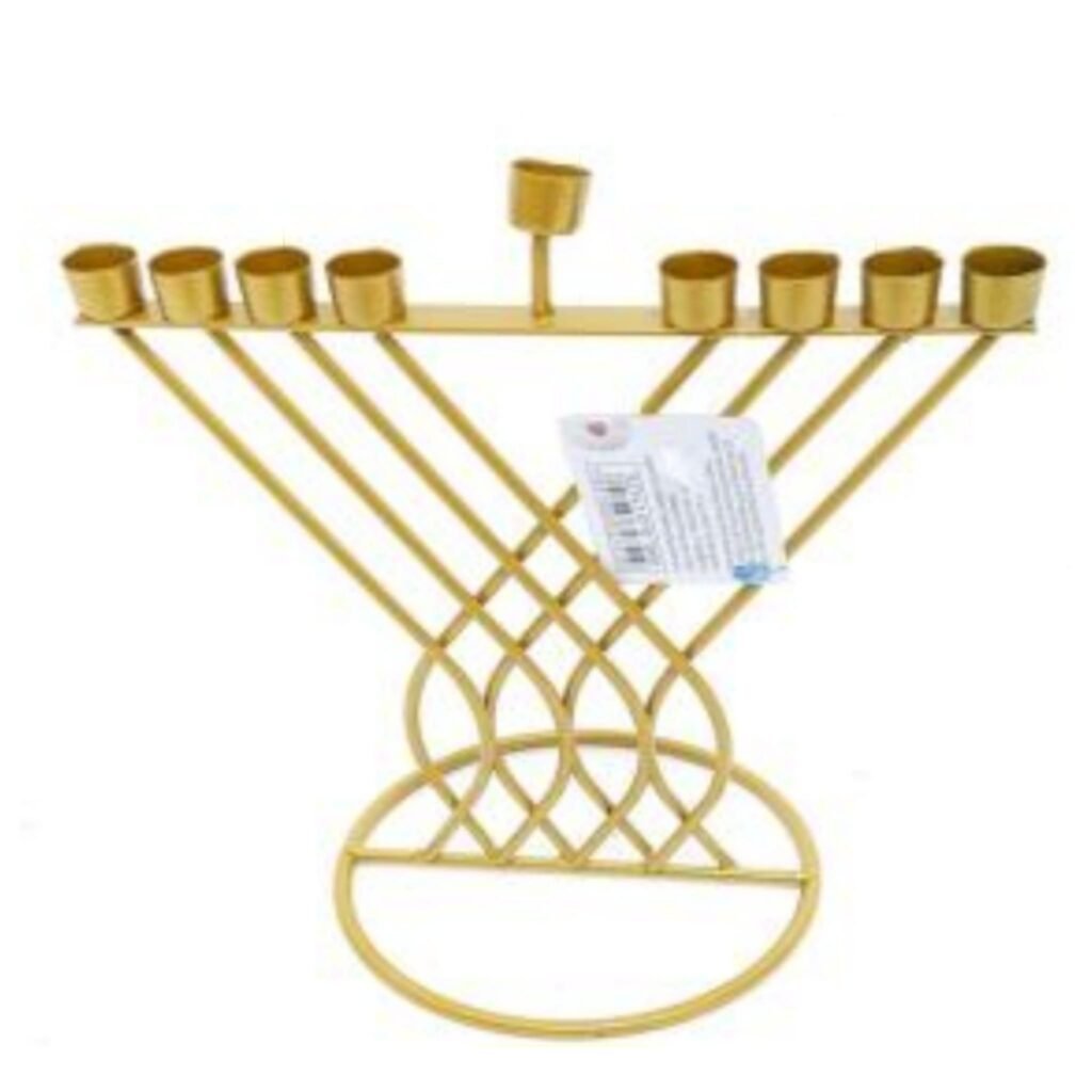 חנוכייה מתכת פסים זהב