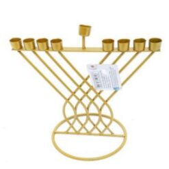 חנוכייה מתכת פסים זהב